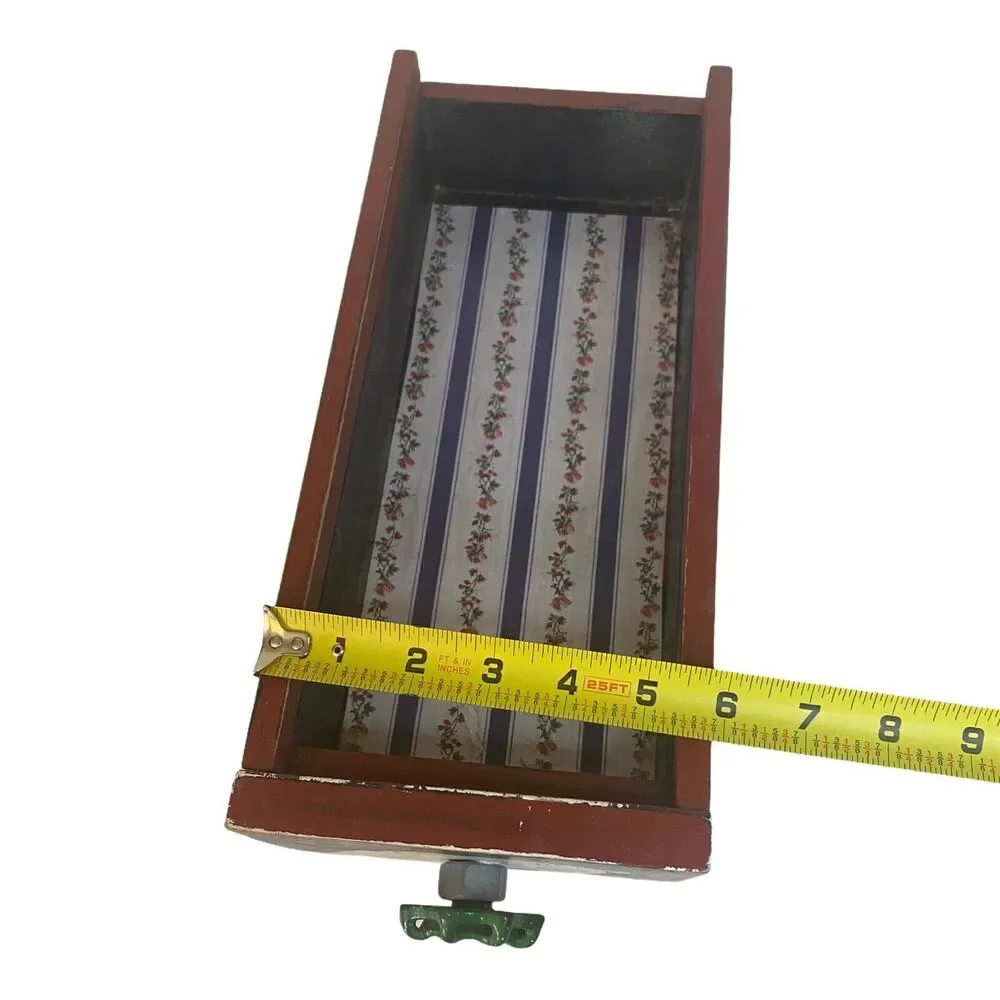 Farmhouse Wood Drawer Crate w/ Vintage Pig Feed Spigot Handle, Red/Black